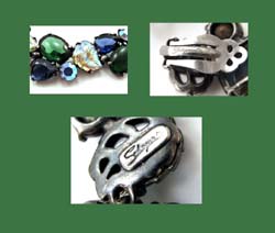 Schiaparelli Glass Leaf and Rhinestone Bracelet, Pin and Earrings Signature