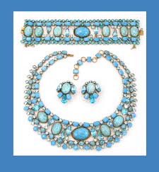 Schreiner Aqua and Turqouise Rhinestone Necklace, Bracelet and Earrings