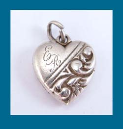 Solid Sterling Rhinestone Puffy Heart Charm Signature