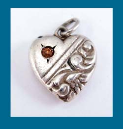 Solid Sterling Rhinestone Puffy Heart Charm