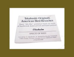 Takahashi Black-capped Chickadee Bird Pin Card