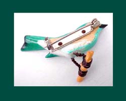 Takahashi Mountain Blue Bird Wood Pin Back