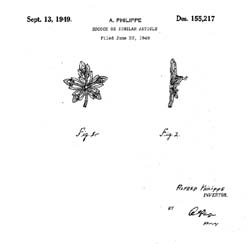 Trifari Rhinestone Maple Leaf Design Patent