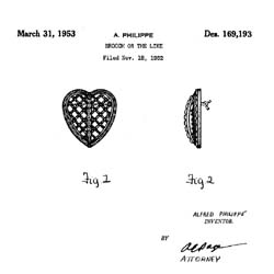 Trifari 1950s Rhinestone Heart Pin and Earrings Patent