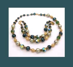 Trifari Green Beaded Necklace and Bracelet