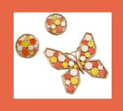 Trifari Enamel Butterfly Pin and Earrings Front