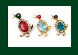 Trifari Sterling Walking Mama and Baby Duck Pins Front