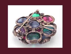 Trifari Stained Glass Cabochon Pendant, Pin, & Earrings Signature