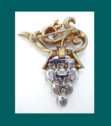 Trifari Rhinestone Grapes Pin Signature