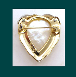 Trifari Fantasia Pearl Heart Pin Signature