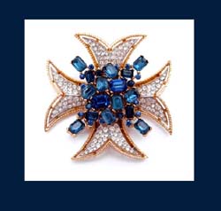Trifari Sapphire Rhinestone Maltese Cross Pin