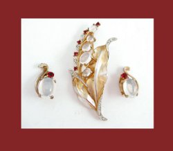 Trifari Sterling and Glass Moonstone Pin and Earrings
