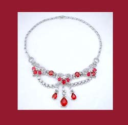 Trifari Red and Clear Rhinestone Necklace