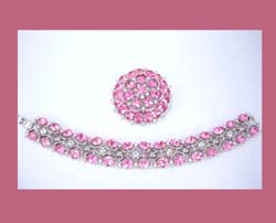 Trifari Pastel Pink Rhinestone Bracelet and Brooch