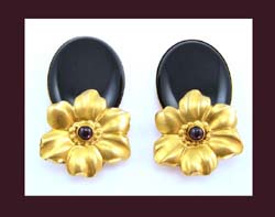Tulla Booth Large Black Onyx and Garnet Floral Earrings