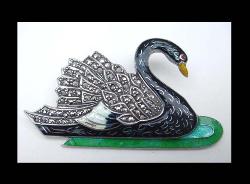 Uncas Sterling Enamel Swan Pin