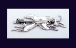 Uncas Manufacturing Sterling and Enamel Racing Greyhounds Pin Signature