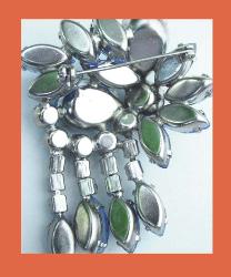 Blue Rhinestone & Molded Glass Leaves Pin Back