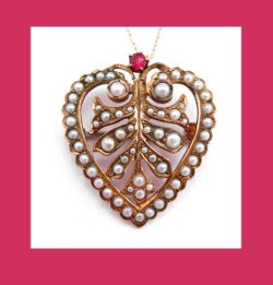 Victorian 10k Gold and Seed Pearl Heart Pendant/Pin Front