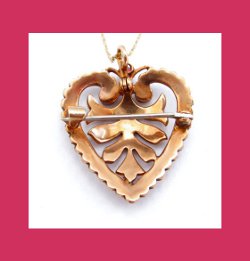 Victorian 10k Gold and Seed Pearl Heart Pendant/Pin Signature
