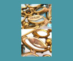 Large Vogue Sterling and Aqua Rhinestone Bow Pin Signature