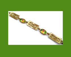 Golden Filigree and Watermelon Rhinestone Bracelet Back