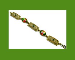 Golden Filigree and Watermelon Rhinestone Bracelet Front