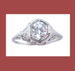 White Sapphire 14k White Gold Filigree Ring Front