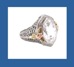 White Sapphire 10k Tri-Gold Filigree Ring