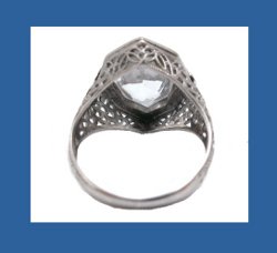 White Sapphire 10k Tri-Gold Filigree Ring Back