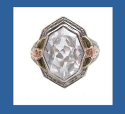 White Sapphire 10k Tri-Gold Filigree Ring Front