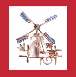 Sterling and Enamel Rhinestone Windmill Pin Signature