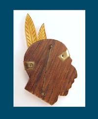 Large Bakelite and Wood Native American 1930s Pin Back