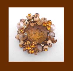 Golden Textured Glass & Beads Brooch Front
