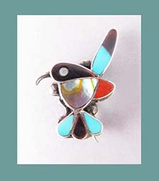 Zuni Sterling Inlay Hummingbird Pin/Pendant Front