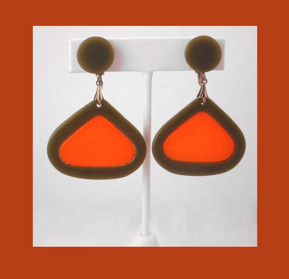 Vibrant Orange & Green Plastic Dangle Earrings