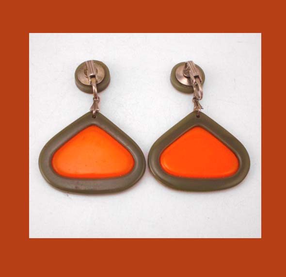 Vibrant Orange & Green Plastic Dangle Earrings