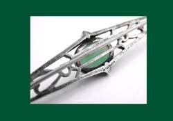 Sterling Green Pearl Essence Glass Cabochon Brooch Back