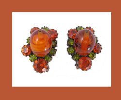 Olivine and Topaz Rhinestone Earrings