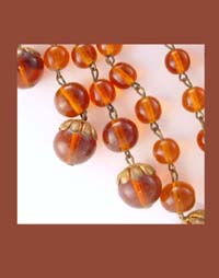 Dark Amber Glass Beaded Bib Necklace Close