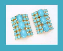 Pretty Blue Glass Cabochon Earrings
