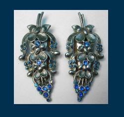 Blue Rhinestone Accented Floral BM Dress Clips