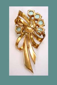 Boucher Light Aqua Blue Rhinestone and Sterling Pin Back