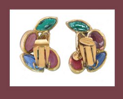 Hattie Carnegie Colorful Poured Glass Earrings Back