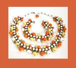 Colorful Glass Bead and Cabochon Necklace and Earrings