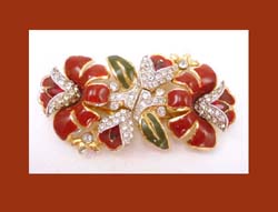 Coro (unsigned) Enamel and Rhinestone Lotus Flower Dress Clips