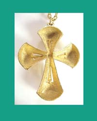 Large Turquoise Glass Cabochon Cross Pendant Back