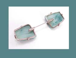 Czechoslovakian Green Glass Jabot Pin Signature