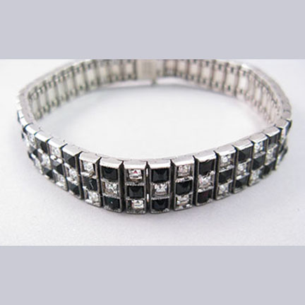 Diamonbar Sterling Black and Clear Rhinestone Bracelet Side