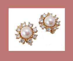 Christian Dior Rhinestone and Glass Pearl Earrings